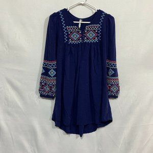 Mollo Rello Womens Blue Long Sleeves Casual Split Neck Tunic Blouse Top Size M